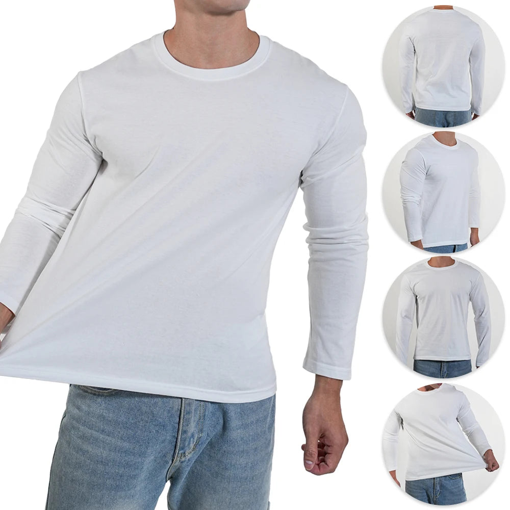 Mens Long Sleeve Cotton T Shirt Classic Loose Fit Everyday