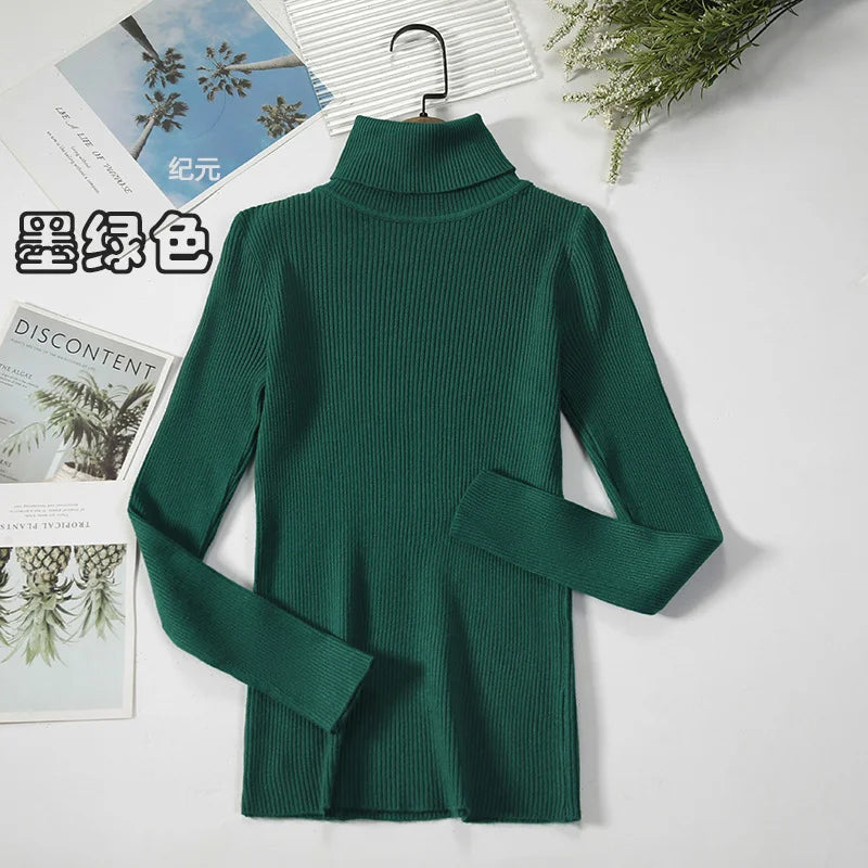 2024 Autumn Thick Knit Sweater For Women Ribbed Turtleneck