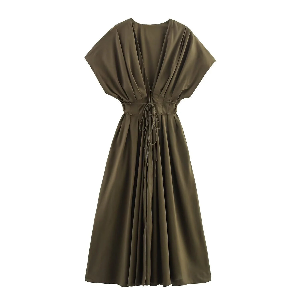 Womens Casual Summer Dress With Draped Sleeves And Collar