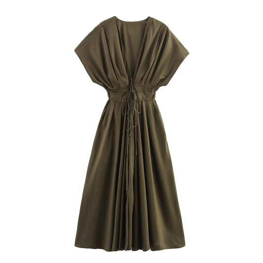 Womens Casual Summer Dress With Draped Sleeves And Collar
