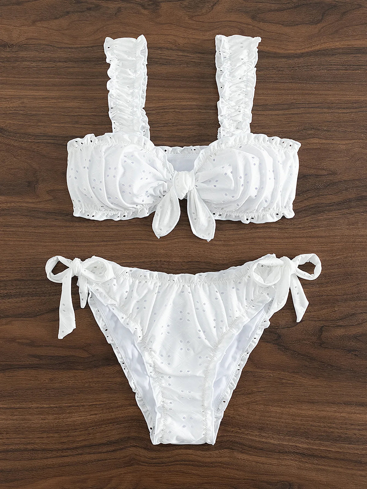Schiffy Knot Front Tie Side Bikinis White Swimsuit Women