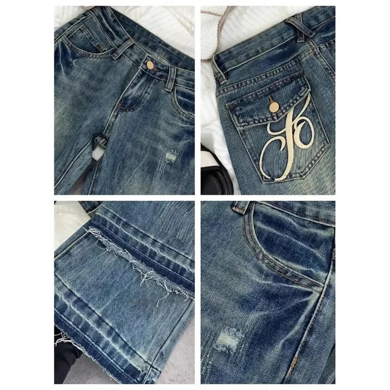 American Retro Low Rise Jeans Embroidered Bell Bottoms