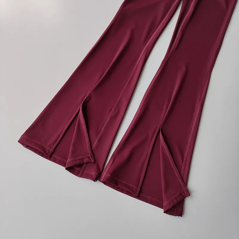 Womens Gym Leggings High Waist Yoga Breathable Bell Bottoms