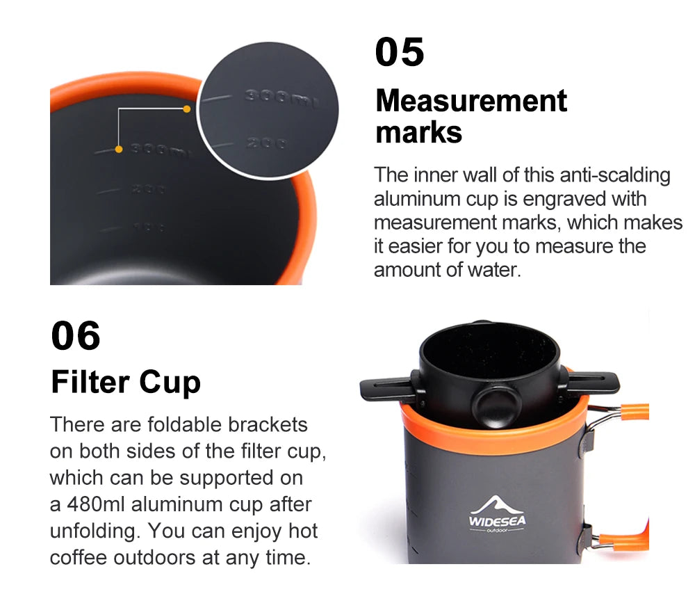 Camping Tableware Outdoor Cookware Set Pots Tourist Kettle Coffee Cup Filte Kitchen Equipment Gear Utensils Hiking Picnic Travel