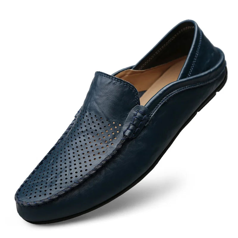 Summer Men Italian Leather Moccasins Slip On Loafers
