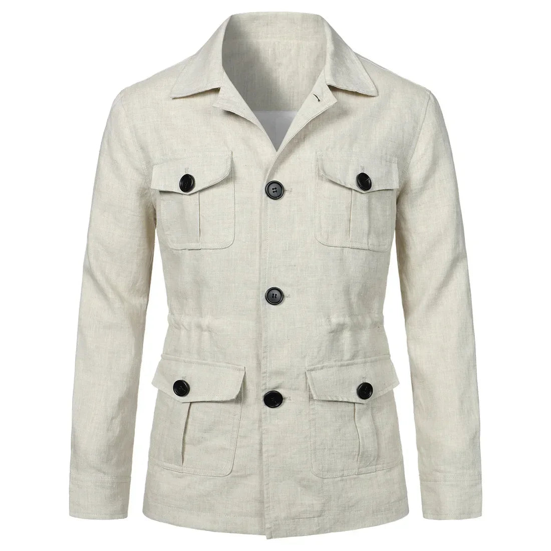 Mens Safari Jacket Linen Outerwear Solid Color Retro