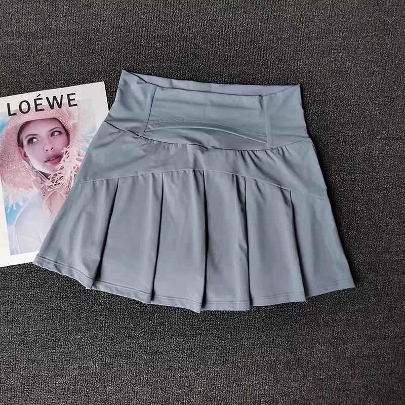 Women High Waist Tennis Skirt With Built In Shorts Gym Yoga