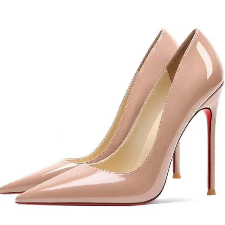 Pointed Toe PU Leather Slip On High Heels Nude Spring Shoes