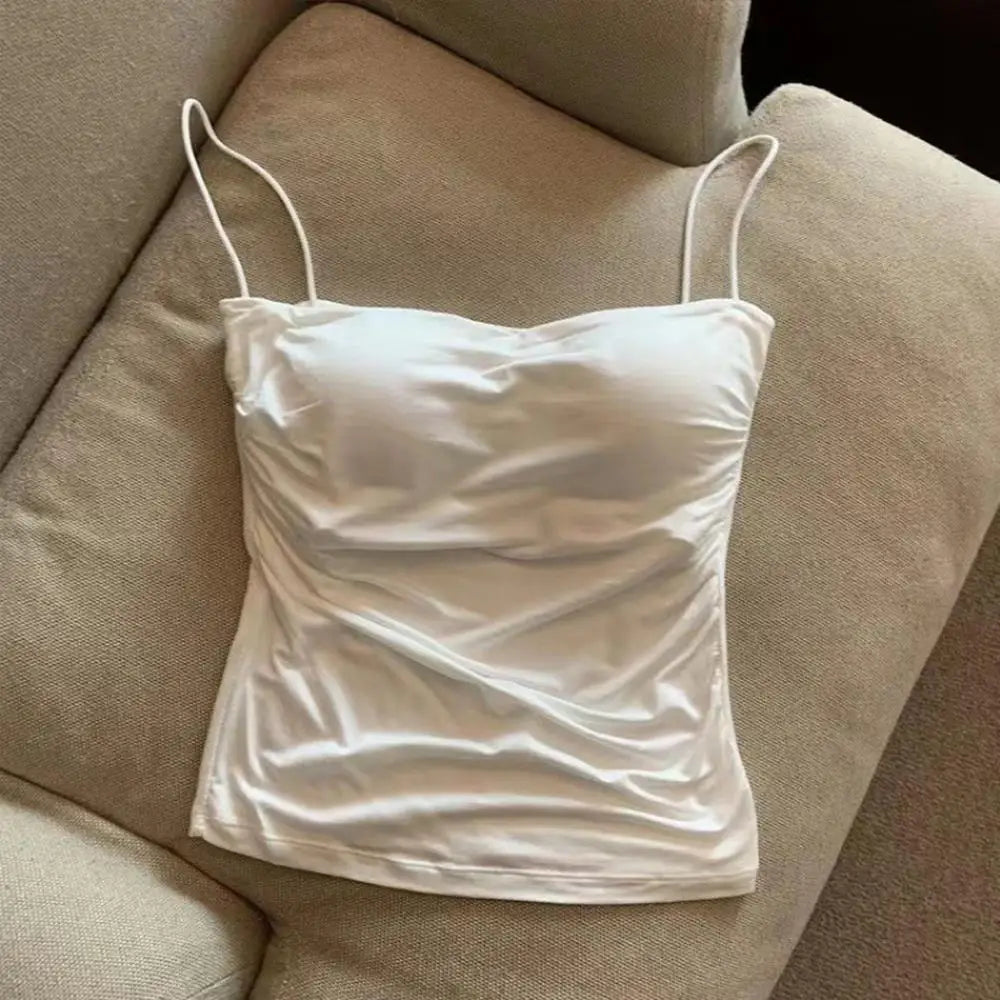 Women Summer Camisole Tank Built In Bra Spaghetti Straps
