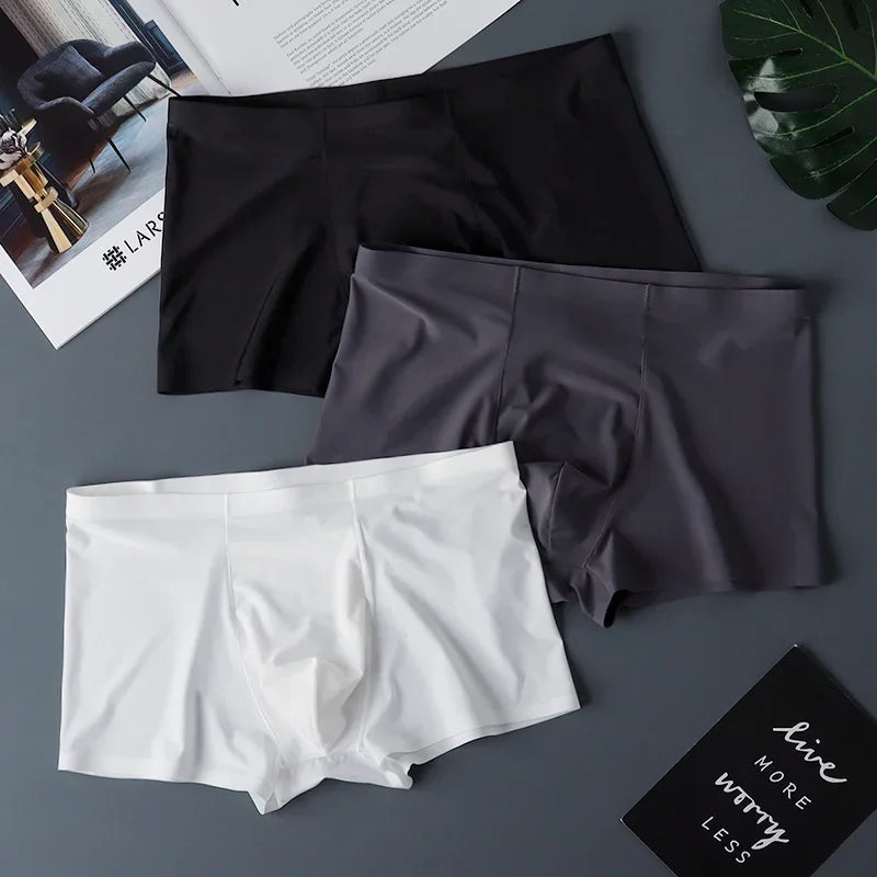 3 Pack Mens Ice Silk Seamless Breathable Plus Size Briefs