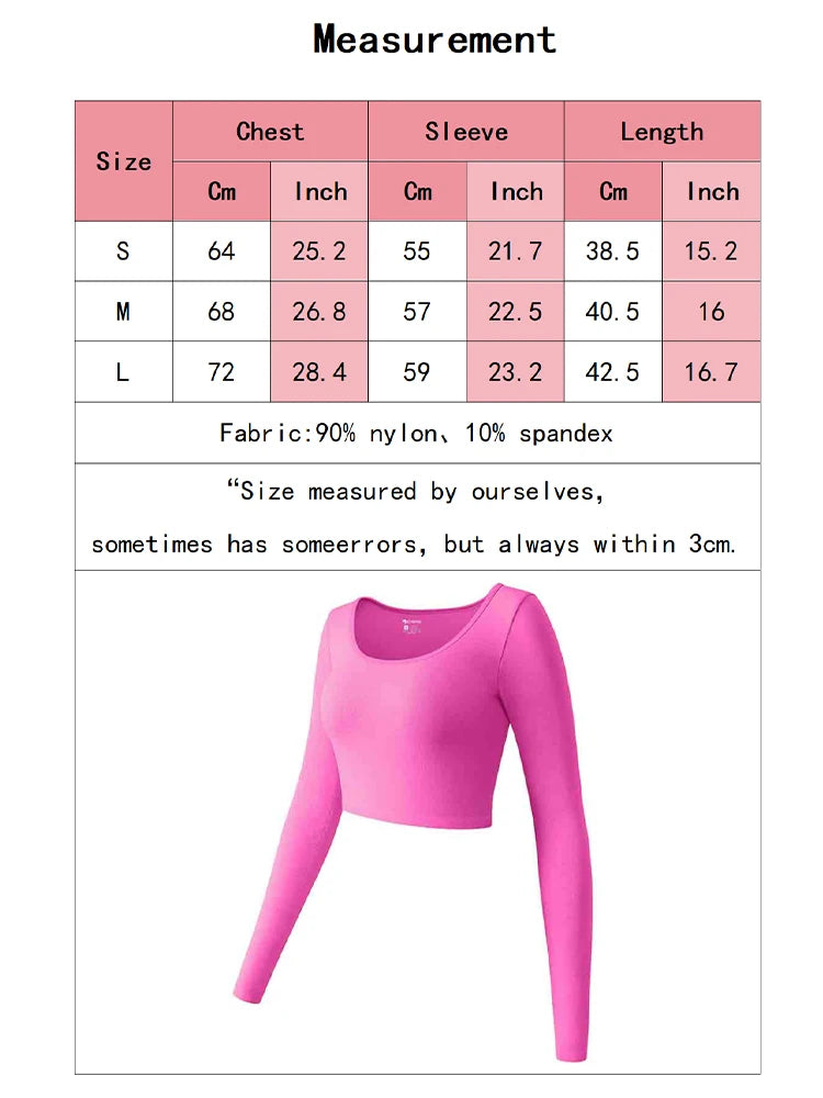 Womens Yoga Top Long Sleeve Round Neck Seamless Gym Wear