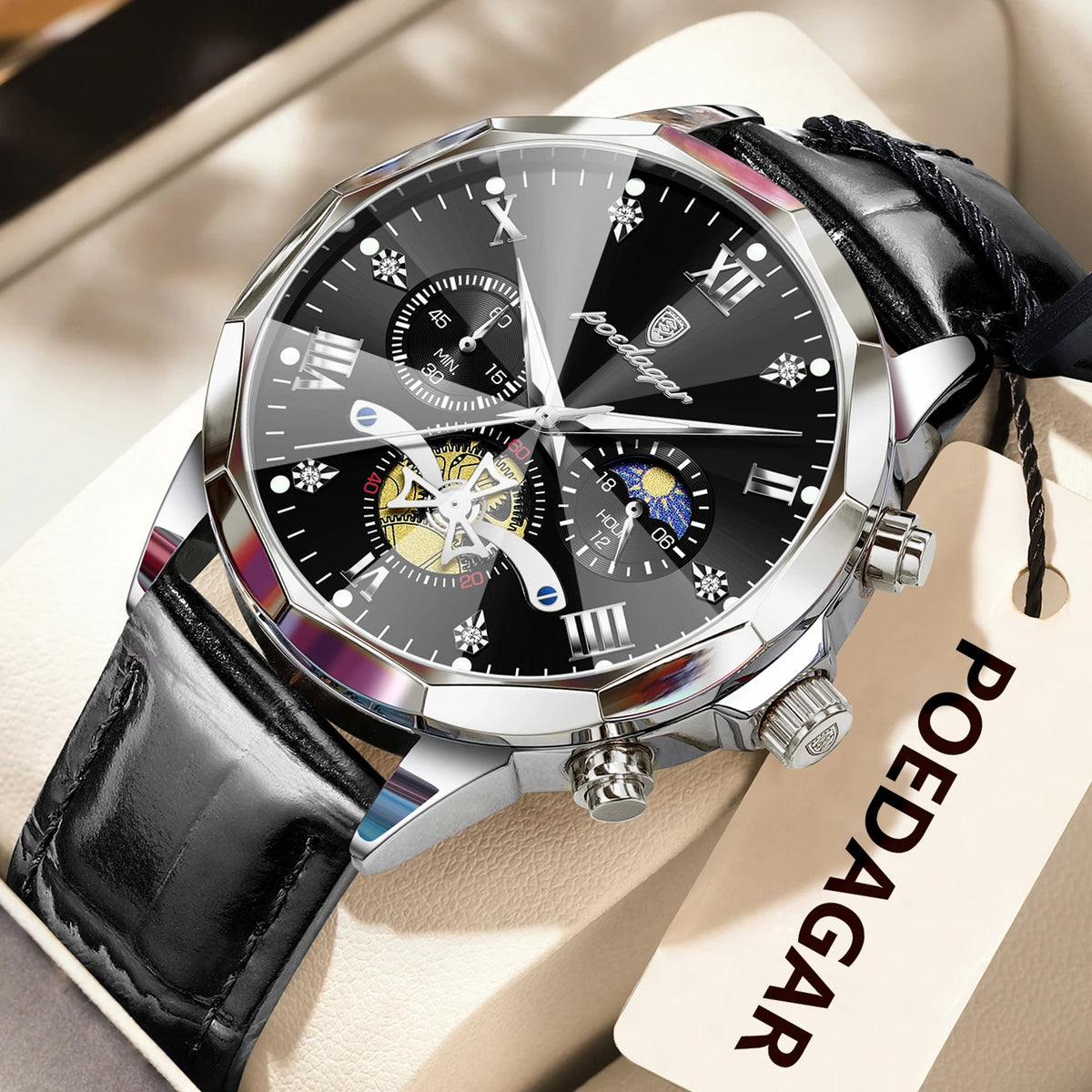 POEDAGAR Men Wristwatch Quartz Waterproof Chronograph