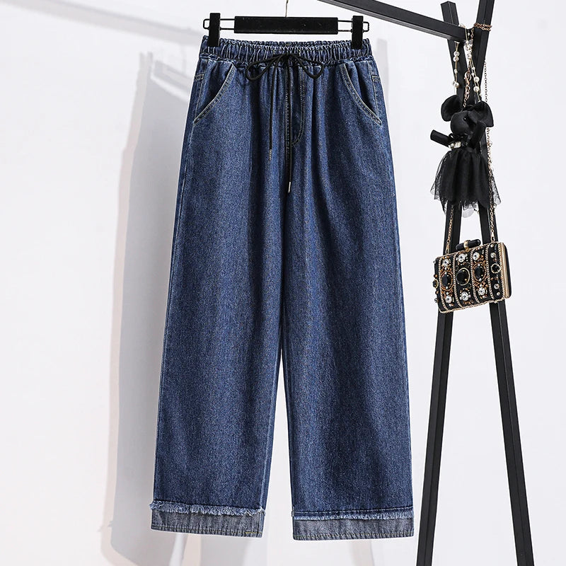 Plus Size High Waist Casual Jeans Loose Wide Leg Denim Fall