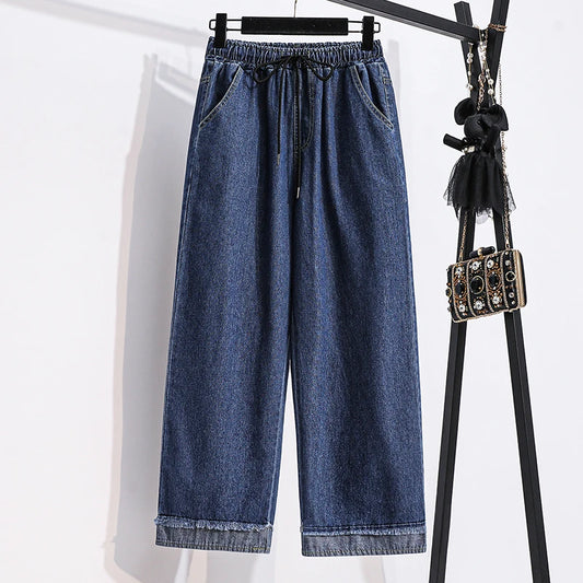 Plus Size High Waist Casual Jeans Loose Wide Leg Denim Fall