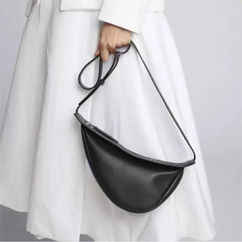 New Ladies Real Leather Handbag Calfskin Pebbled Half Moon