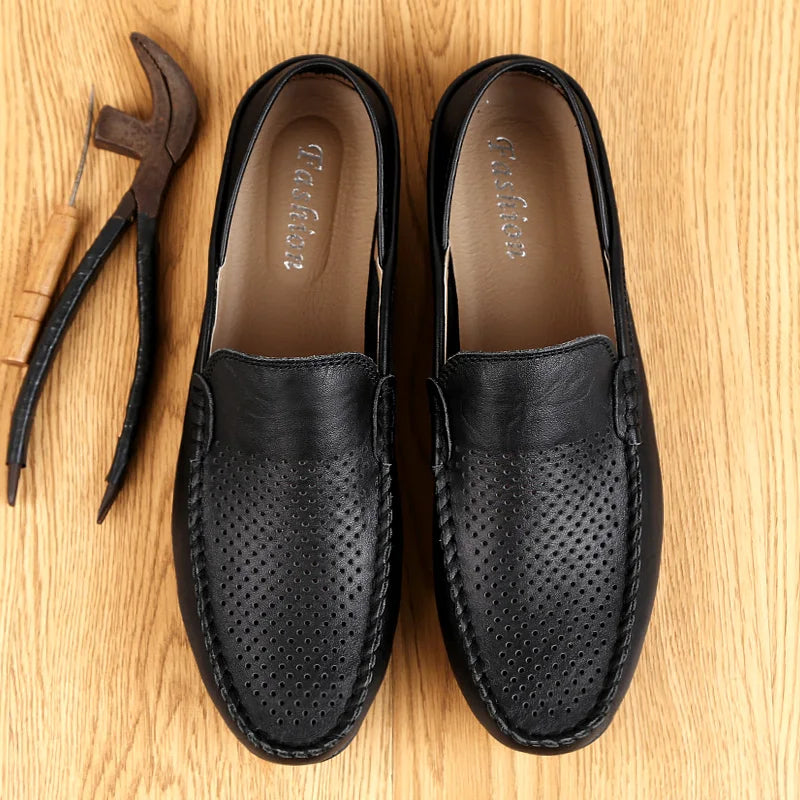 Summer Men Italian Leather Moccasins Slip On Loafers