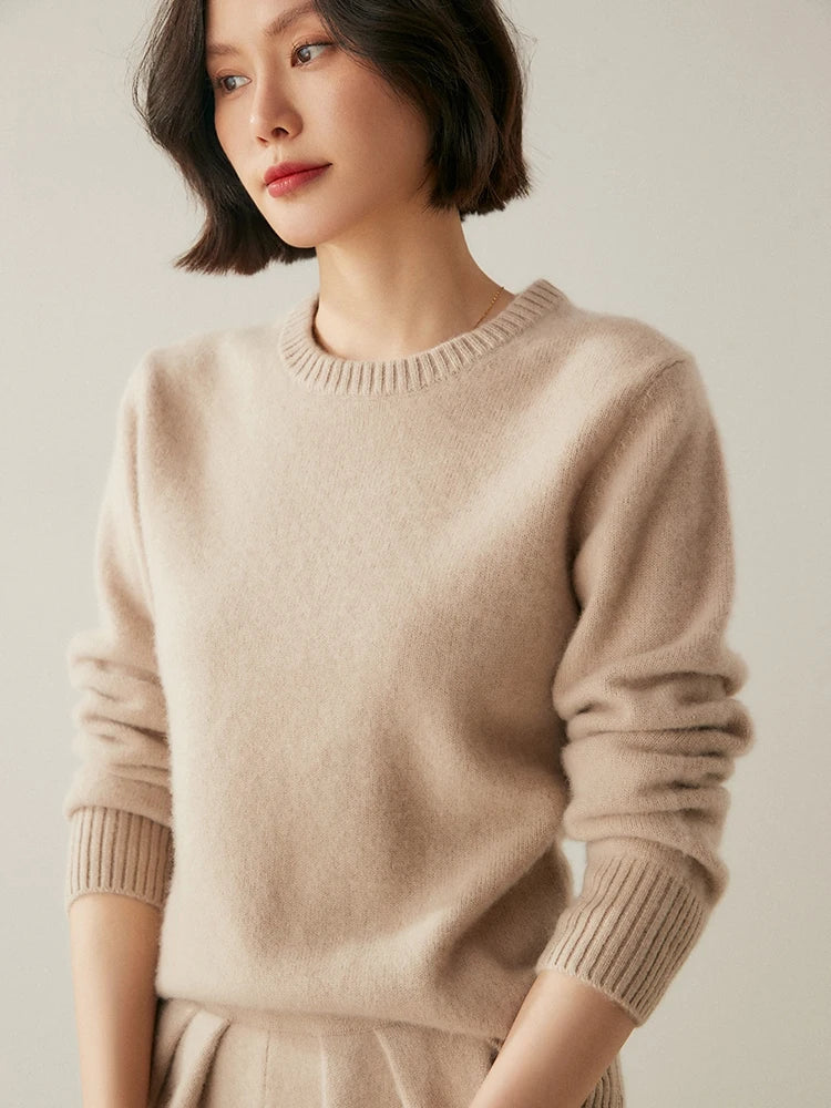Chic O Neck Cashmere Sweater For Women Solid Color Pullover