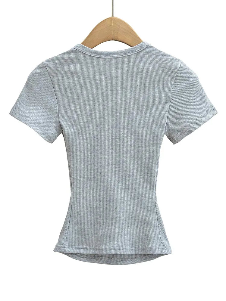 Summer Square Neck High Elasticity Crop Top Women Slim Fit