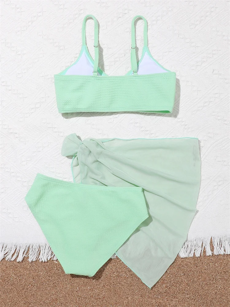 Girls Ribbed Sling Bikini Set 2025 High Waist Bathing Suit