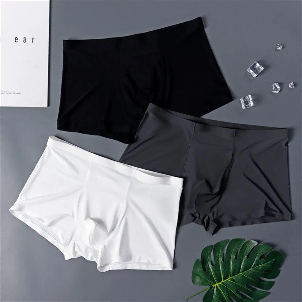 3 Pack Mens Ice Silk Seamless Breathable Plus Size Briefs