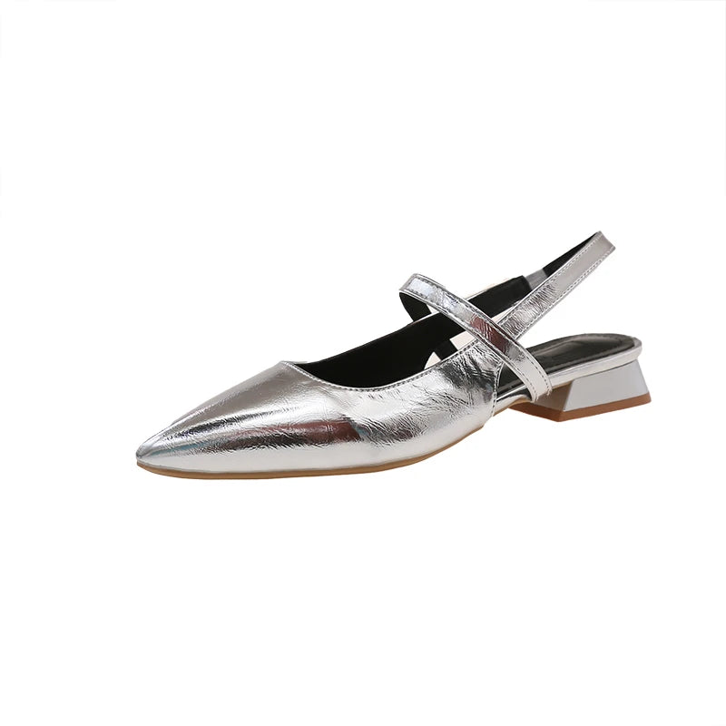 Women Patent Leather One Line Buckle Strap Cat Heel Sandals