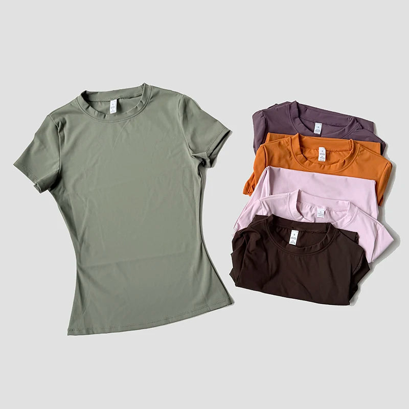 Women Yoga Top Seamless Sport Shirt Short Sleeve Gym Wear