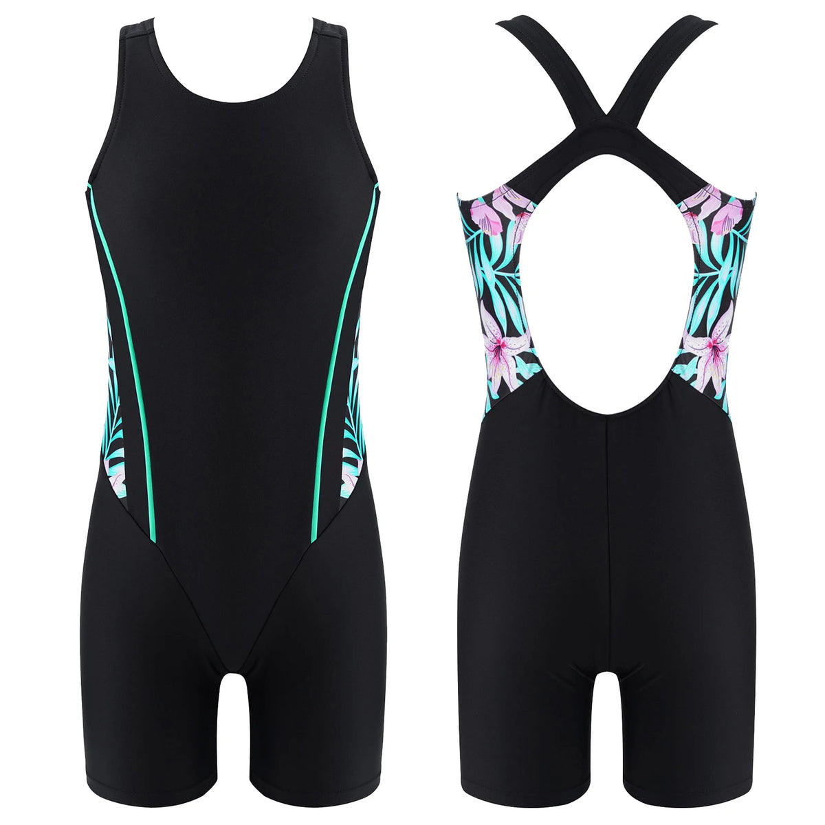 Girls Sleeveless Rashguard One Piece Swimsuit Jumpsuit