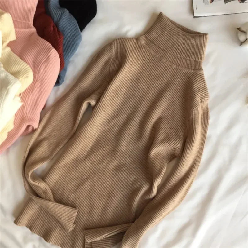 2024 Autumn Thick Knit Sweater For Women Ribbed Turtleneck