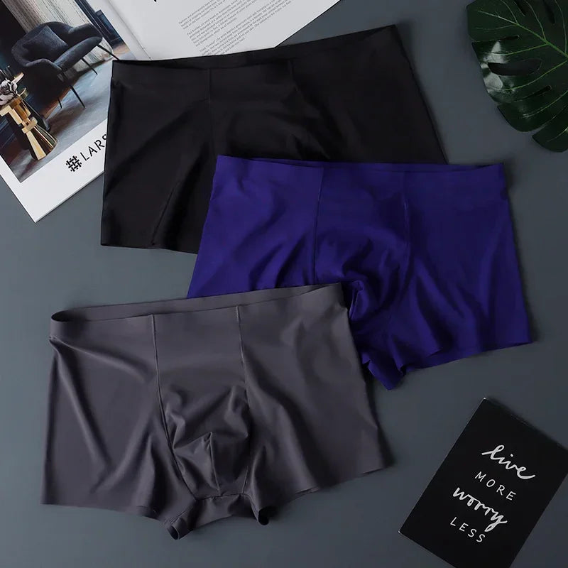 3 Pack Mens Ice Silk Seamless Breathable Plus Size Briefs