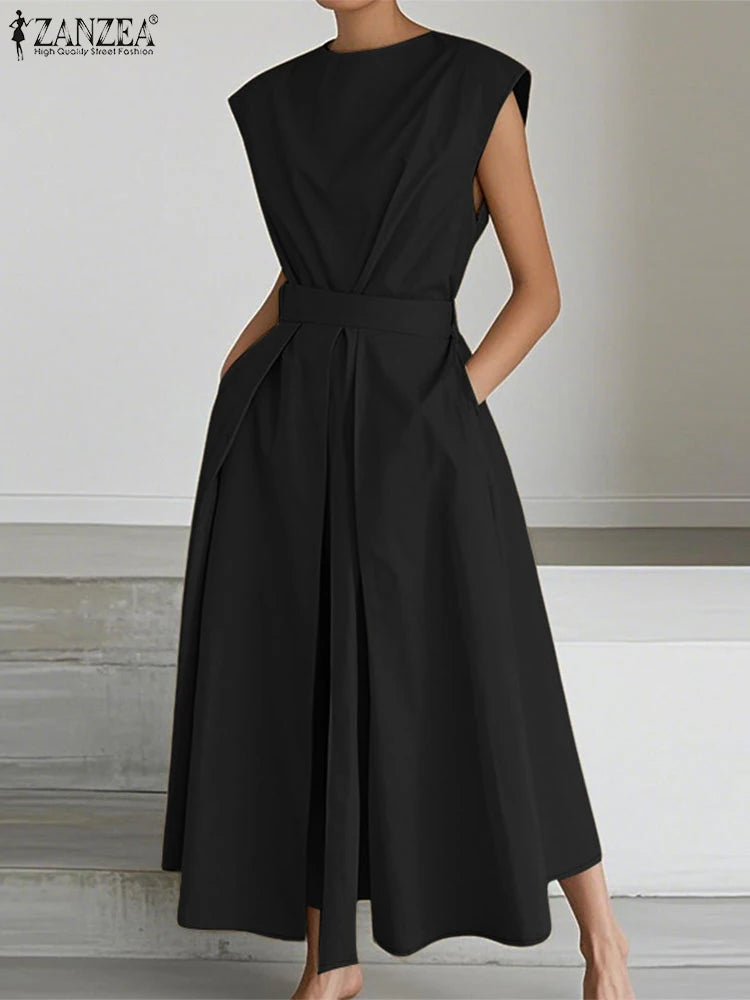Women High Waist Midi Shirt Dress in Polyester Short Sleeve