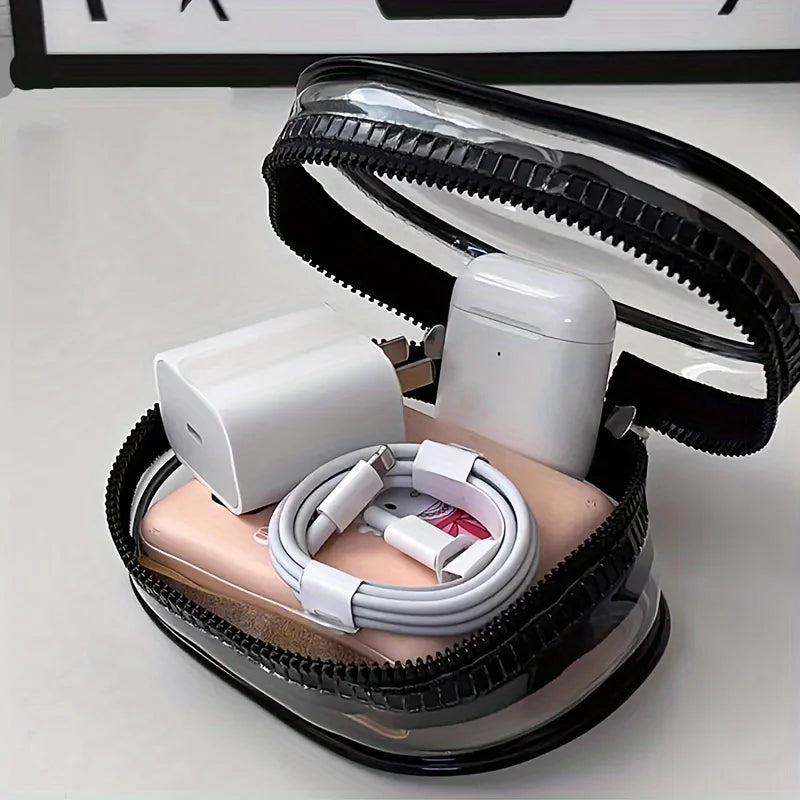 Portable Mini Clear Zipper Bag for Earphones and Chargers
