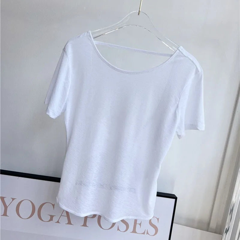 Womens Gym Tank Top Open Back Yoga Workout Wear For Women
