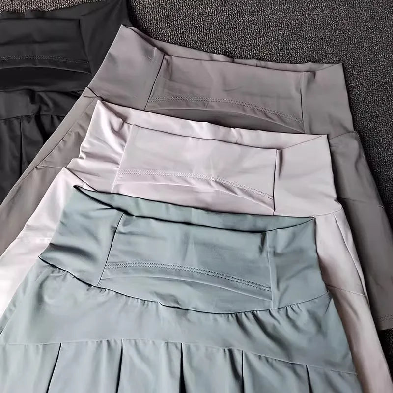 Women High Waist Tennis Skirt With Built In Shorts Gym Yoga