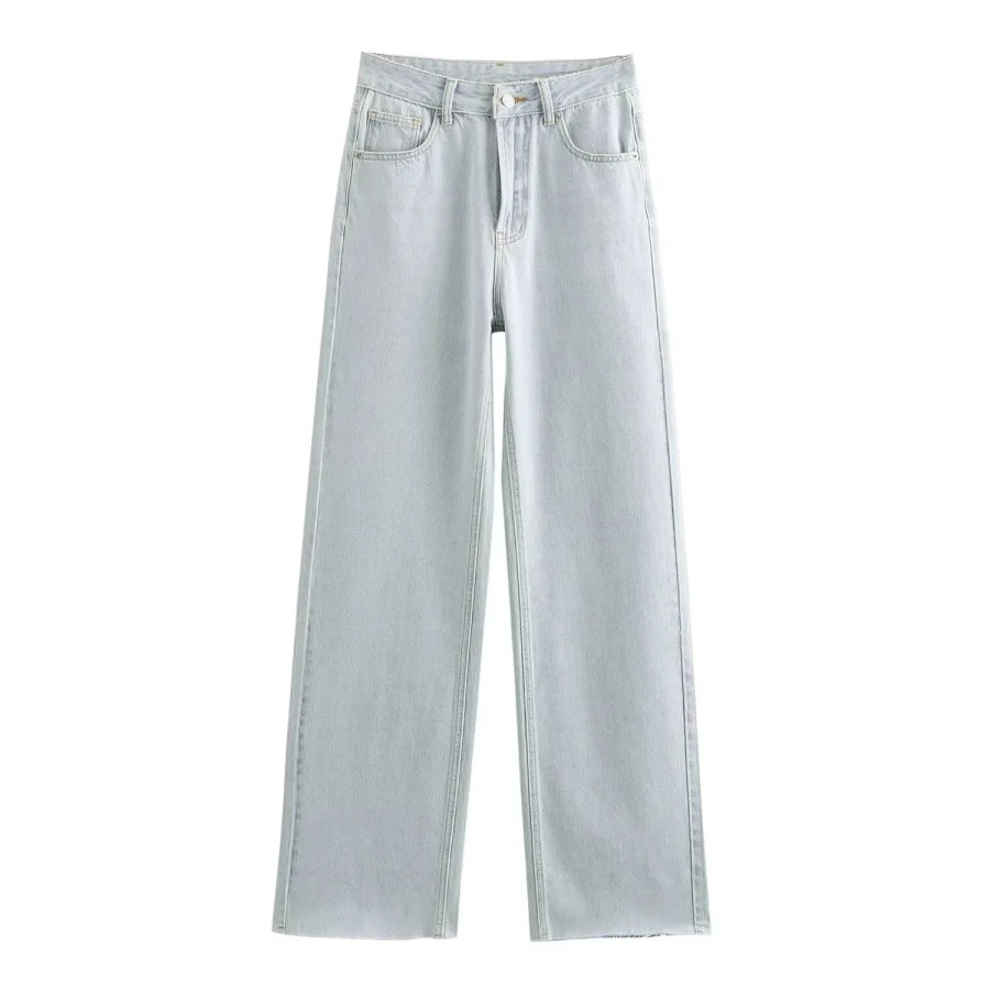 Traf Wide Leg High Waisted Jeans For Women Five Pockets