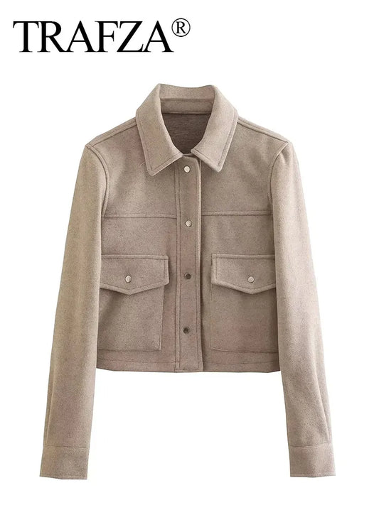 Trafza Womens Autumn Long Sleeve Jacket With Front Pockets