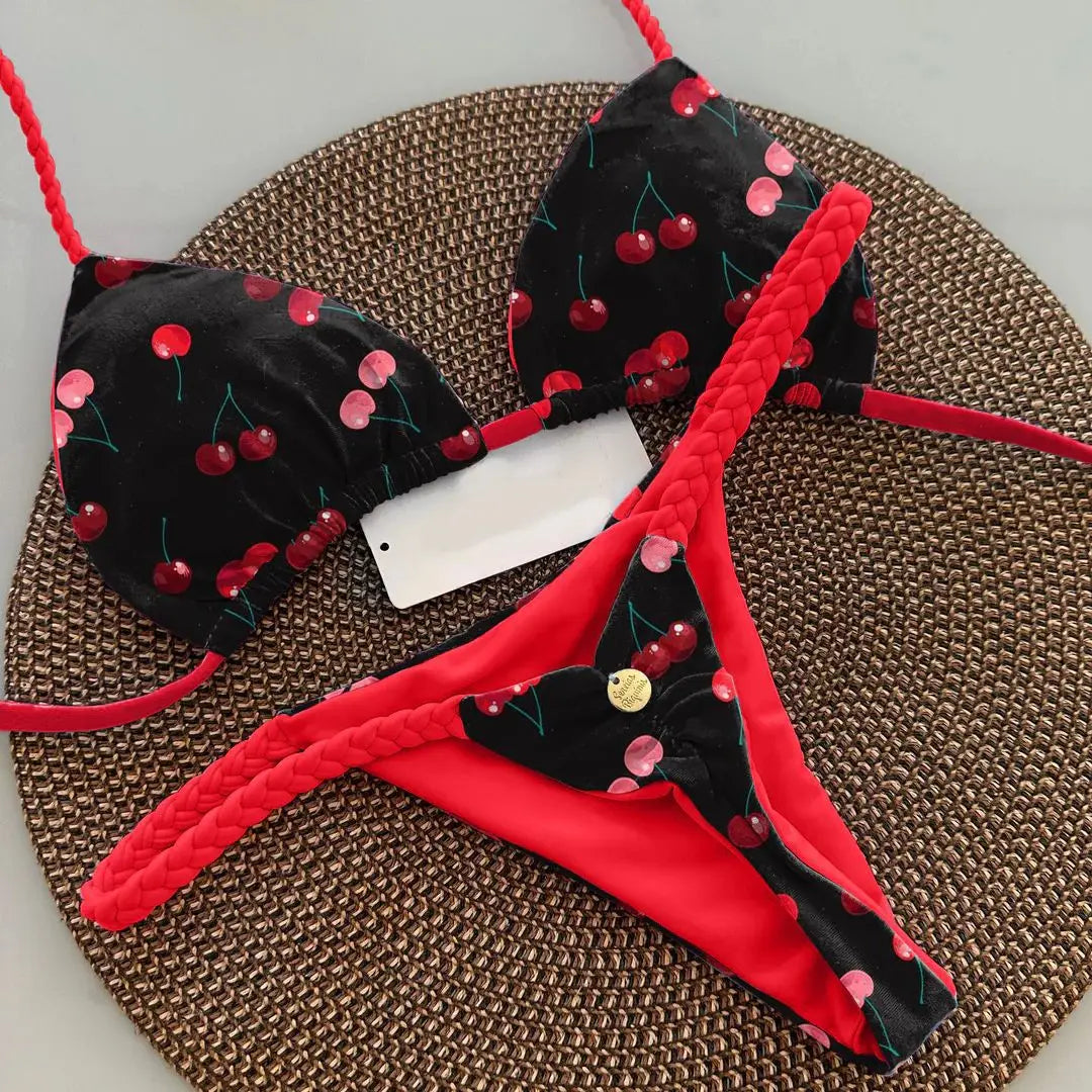 Womens Bikini Split Print Swimwear G String Beach Holiday