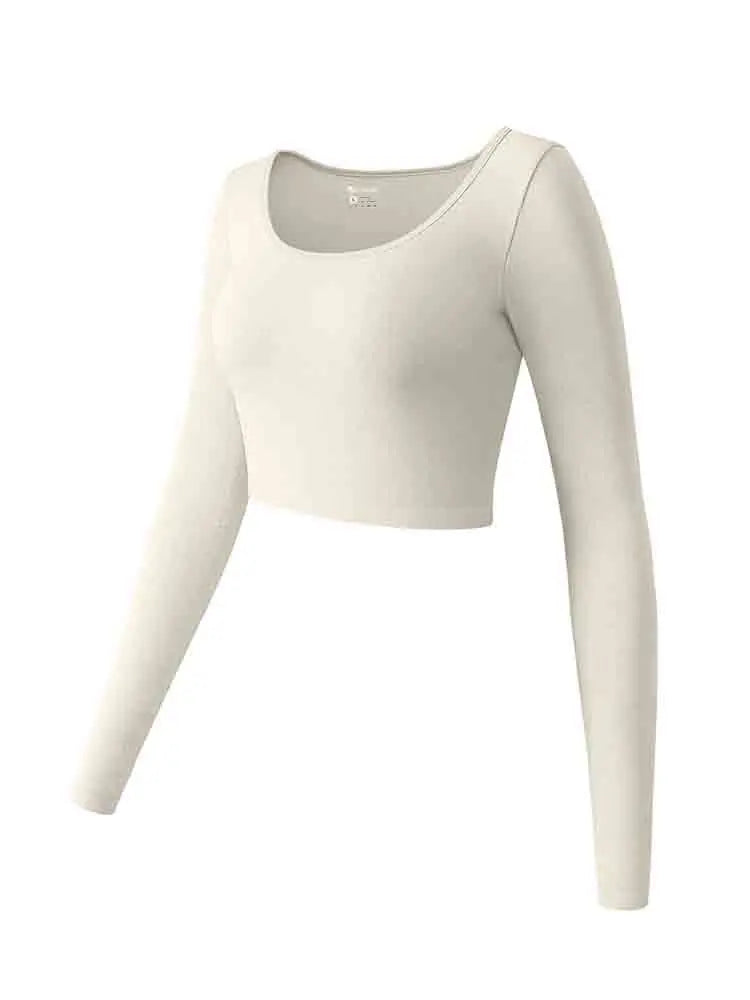 Womens Yoga Top Long Sleeve Round Neck Seamless Gym Wear