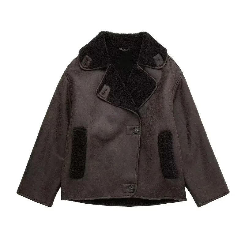 Women Thick Faux Leather Jacket Autumn Winter Outerwear
