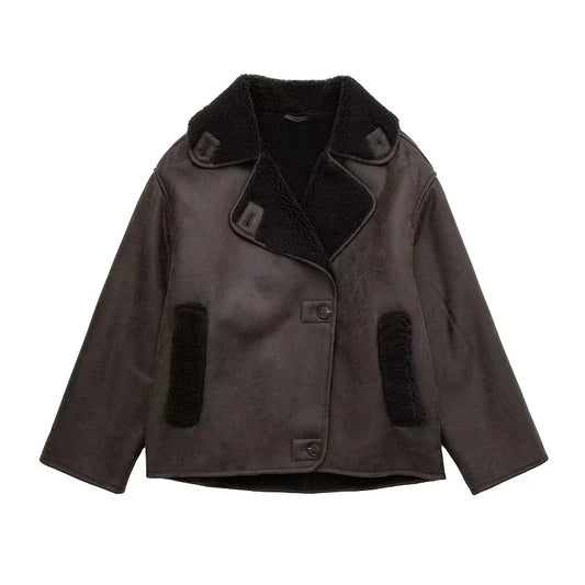 Women Thick Faux Leather Jacket Autumn Winter Outerwear