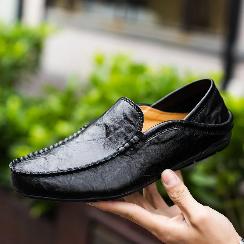 Summer Men Italian Leather Moccasins Slip On Loafers